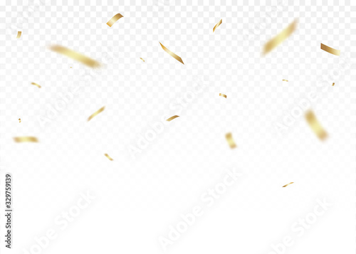 Vector Confetti Overlays. Gold Confetti Party Celebration Background With Ribbons And Particles.