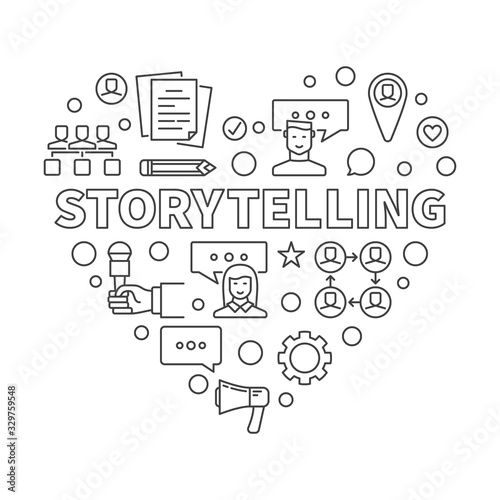 Storytelling vector concept heart illustration in thin line style