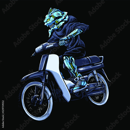 Robot riding motocycle vector illustration