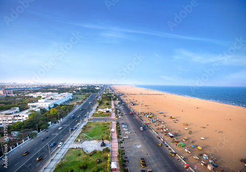 Schilderij op canvas Marina Beach chennai city tamil nadu india bay of bengal chennai tourism east co