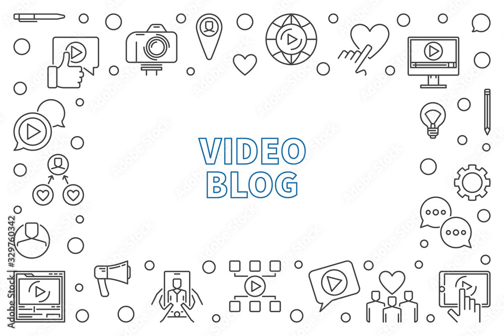 Video Blog vector concept outline illustration or horizontal frame Video Blog vector concept outline illustration or horizontal frame