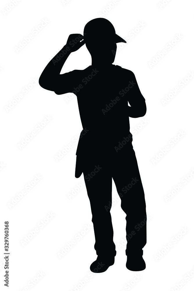 Young man with cap and post bag silhouette