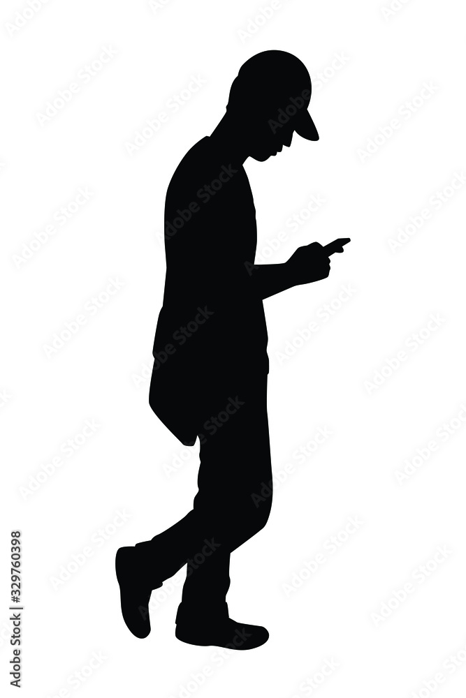 Young man with cap and post bag silhouette