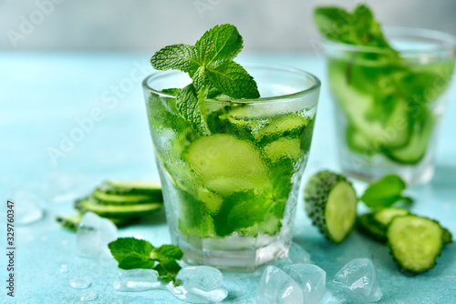 Summer refreshing drink with cucumber and mint.