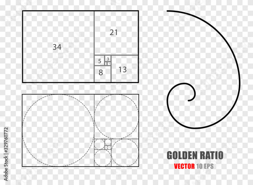 Golden ratio section rule. Mathematics formula of fibonacci spiral. . Golden section spiral, proportion math illustration.