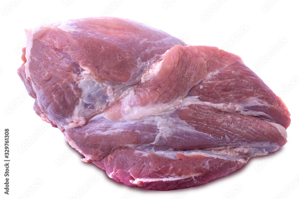 Pork fillet meat in one piece on a white isolated background