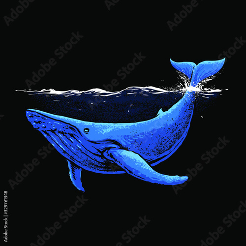 Blue whale art vector illustration