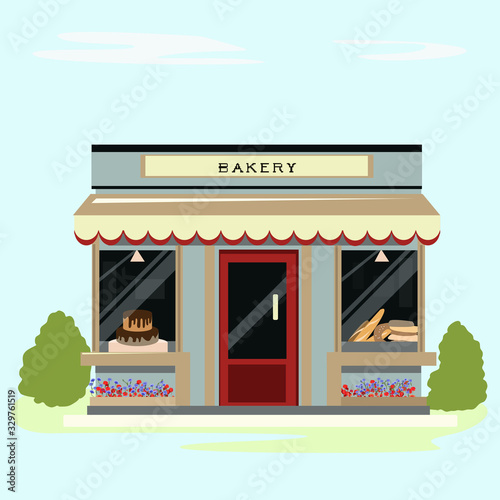 Cozy bakery with beautiful flower beds