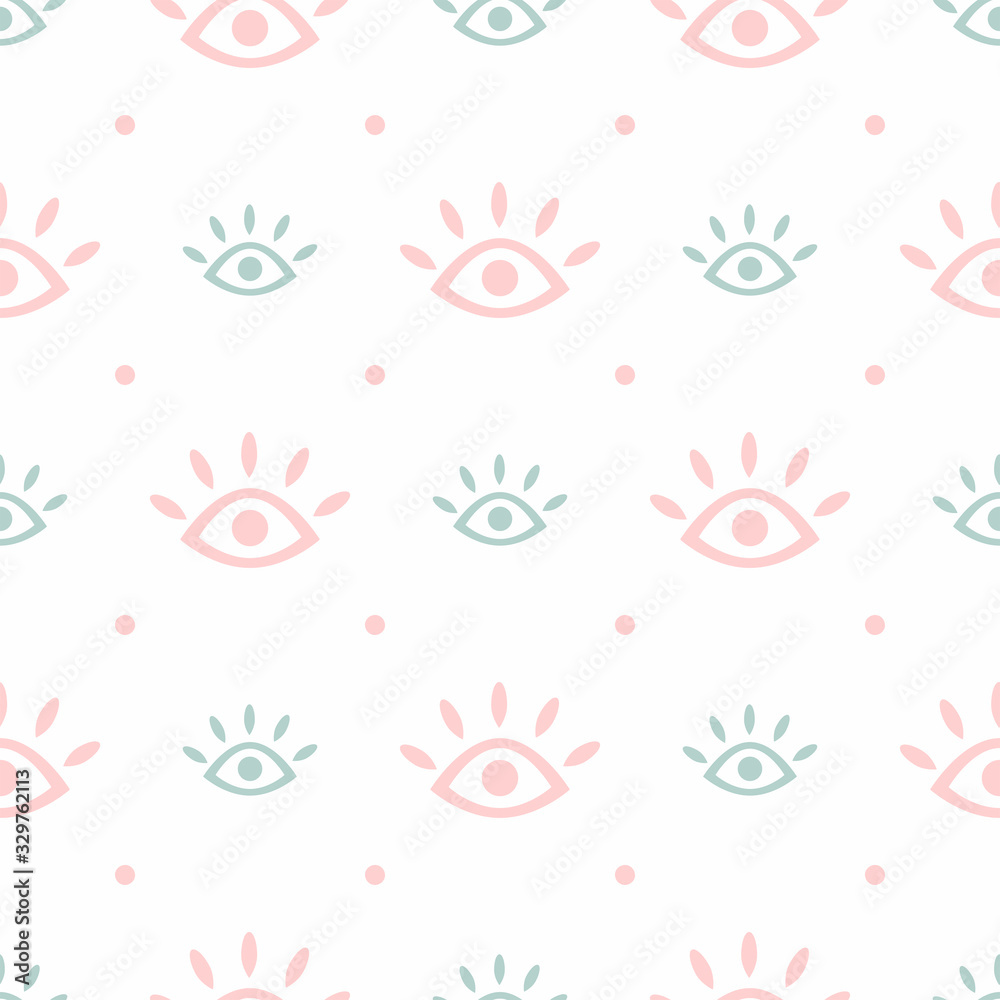 Cute seamless pattern with repeating eyes and polka dots. Modern trendy print. Simple vector illustration. Cute seamless pattern with repeating eyes and polka dots. Modern trendy print. Simple vector illustration.