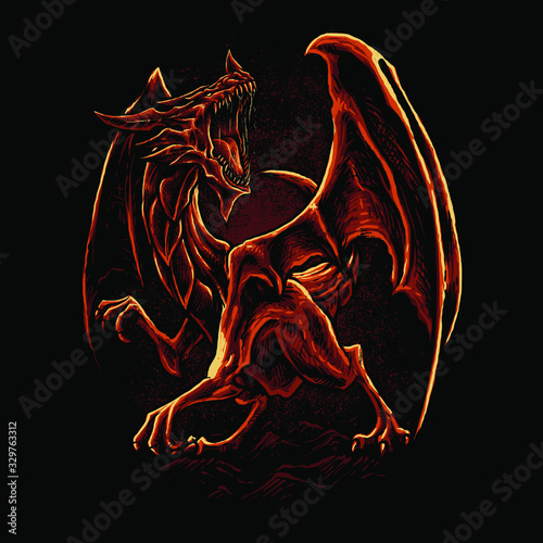 Red dragon art vector illustration