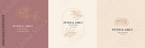 Wedding logo, Botanical rustic trendy greenery vector illustration Floral logo design for wedding invitation, RSVP, Thank you cards,  save the date card, Vector illustration.