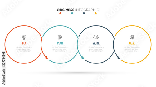 Business Infographic template. Thin line elements and circles with 4 options, steps. Vector illustration.