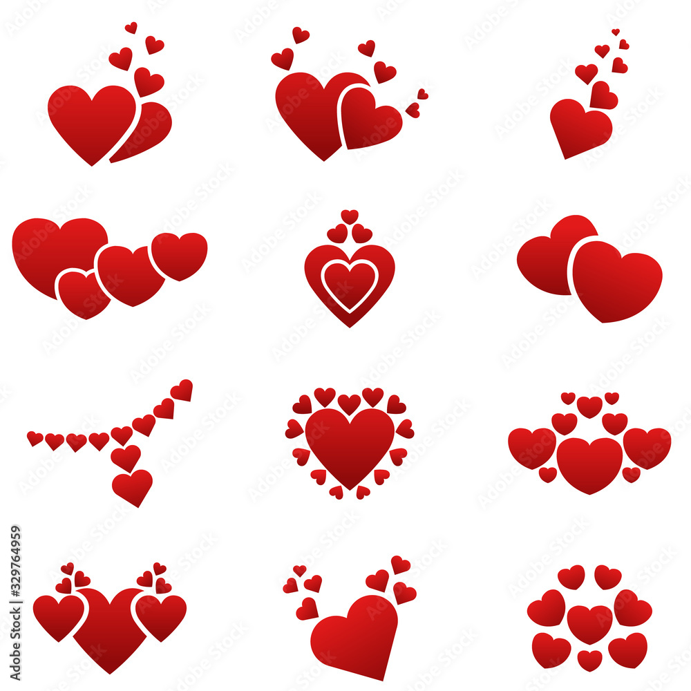 set of red hearts vector illustration
