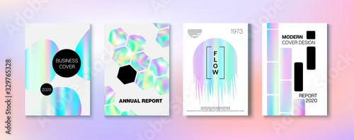 Holographic Gradient Vector Background. Fluid Holo Bright Trendy Layout. 