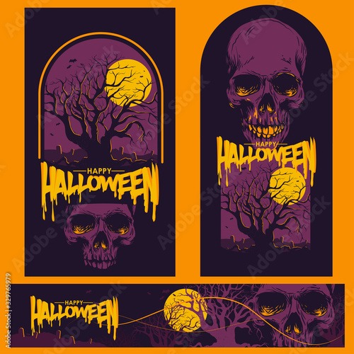  Flat design poster for halloween party
