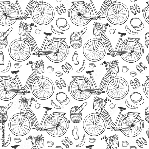 Bike cruiser illustration. Hand drawn  illustration with city women's bicycle.