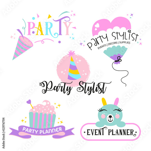 Colourful logo set for party planner and party organizer