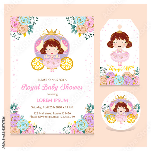 Baby shower invitation set with cute princess