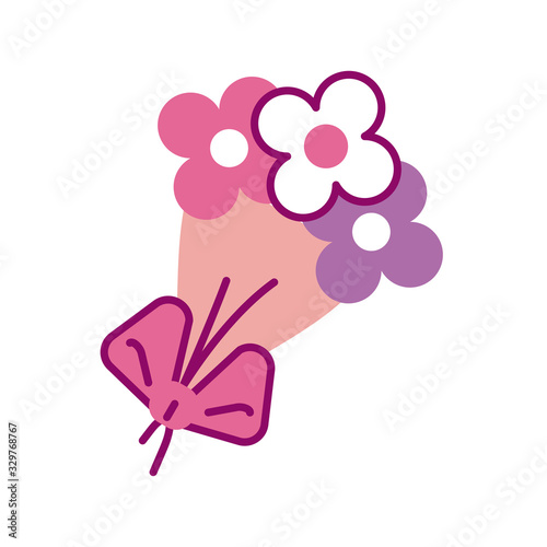 flowers with leafs, half line and color style icon