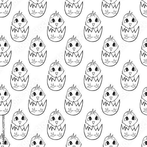 hatched chicken seamless pattern with black eyes on transparent background in black and white. Elements for designing invitation cards for Happy Easter