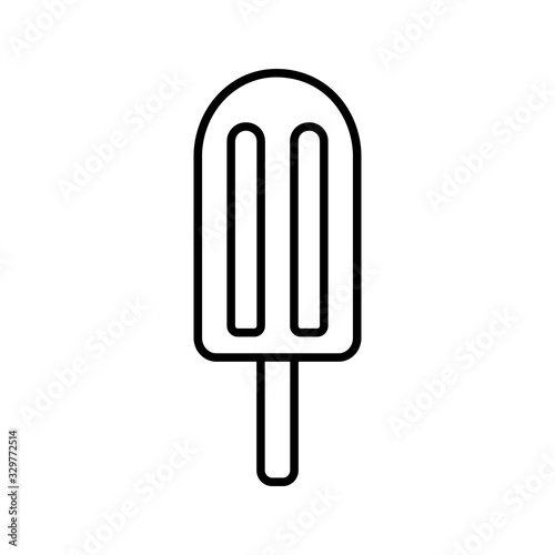 Ice lolly icon. Linear logo of ice cream on stick. Black simple illustration of summer dessert popsicle or fruit ice. Contour isolated vector image on white background
