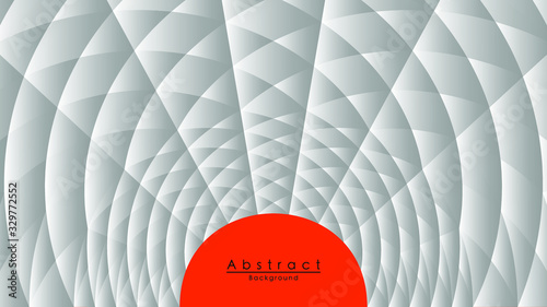 Abstract geometric on 3d shapes composition background. Design highlights the balance of clarity and disorder with bright orange circles amid a flurry of graphics.