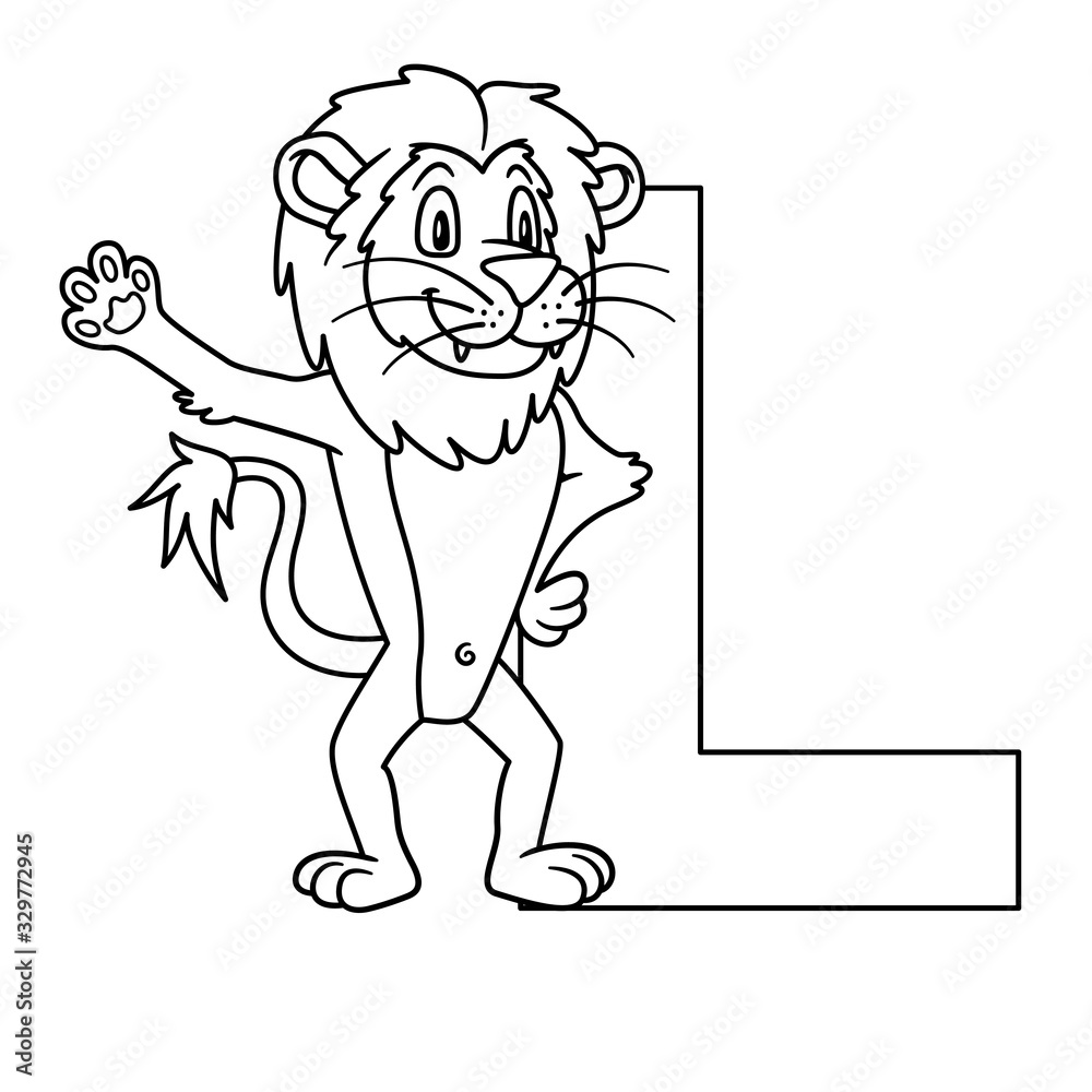 animal alphabet. capital letter L, Lion. Raster illustration. For pre school education, kindergarten and foreign language learning for kids and children. Coloring page and books, zoo topic. animal alphabet. capital letter L, Lion. Raster illustration. For pre school education, kindergarten and foreign language learning for kids and children. Coloring page and books, zoo topic.