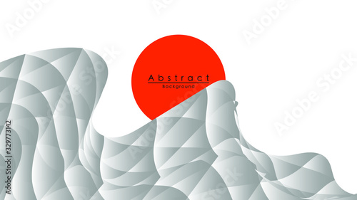 Abstract geometric on 3d shapes composition background. Design highlights the balance of clarity and disorder with bright orange circles amid a flurry of graphics.