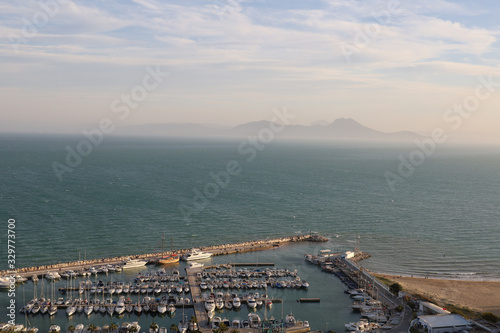 Εκτύπωση καμβά Sunset over the port of Sidi Bou Said in Tunisia