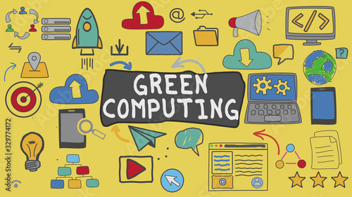 Green Computing, Yellow Illustration Graphic Technology Concept