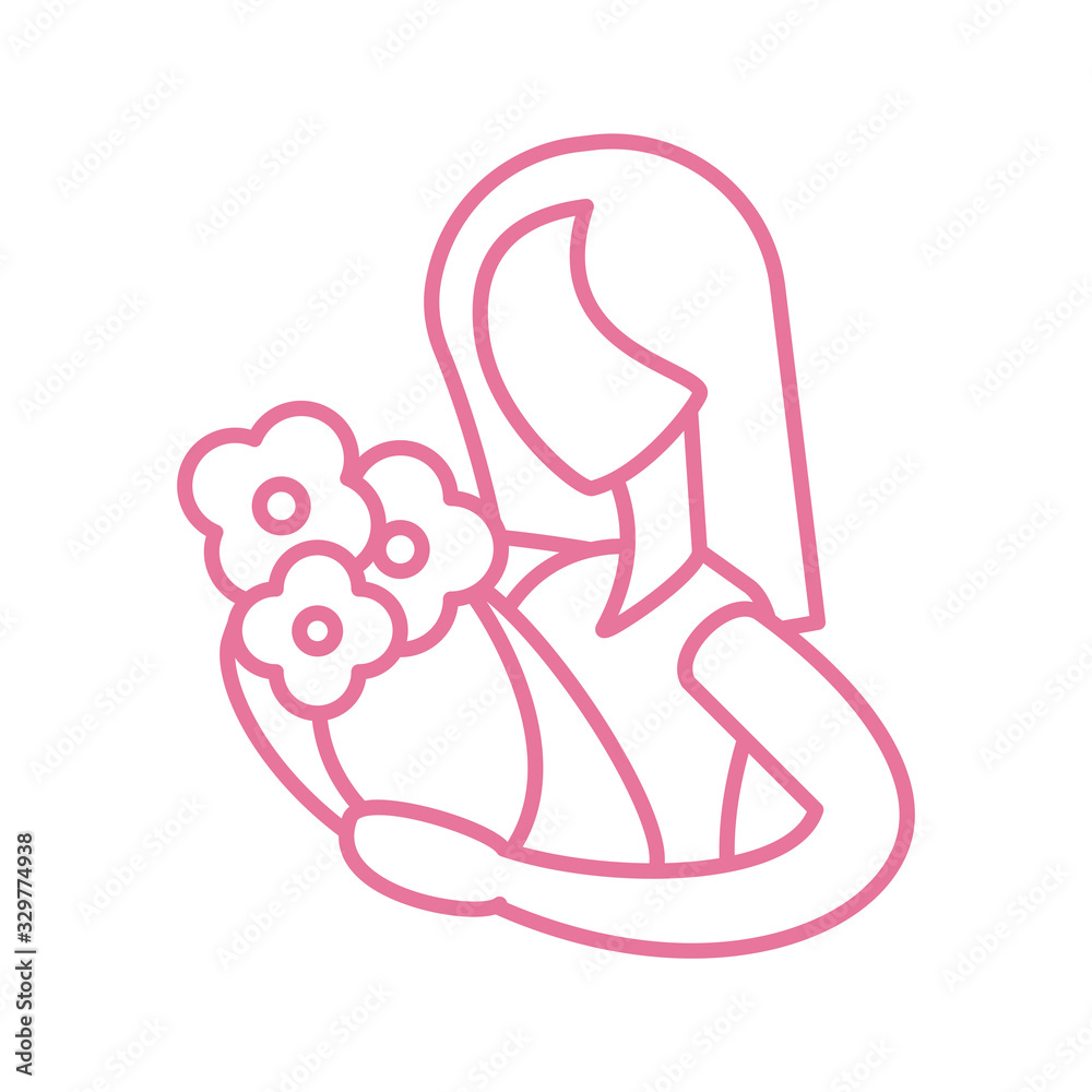 woman holding a bouquet flowers, line style icon