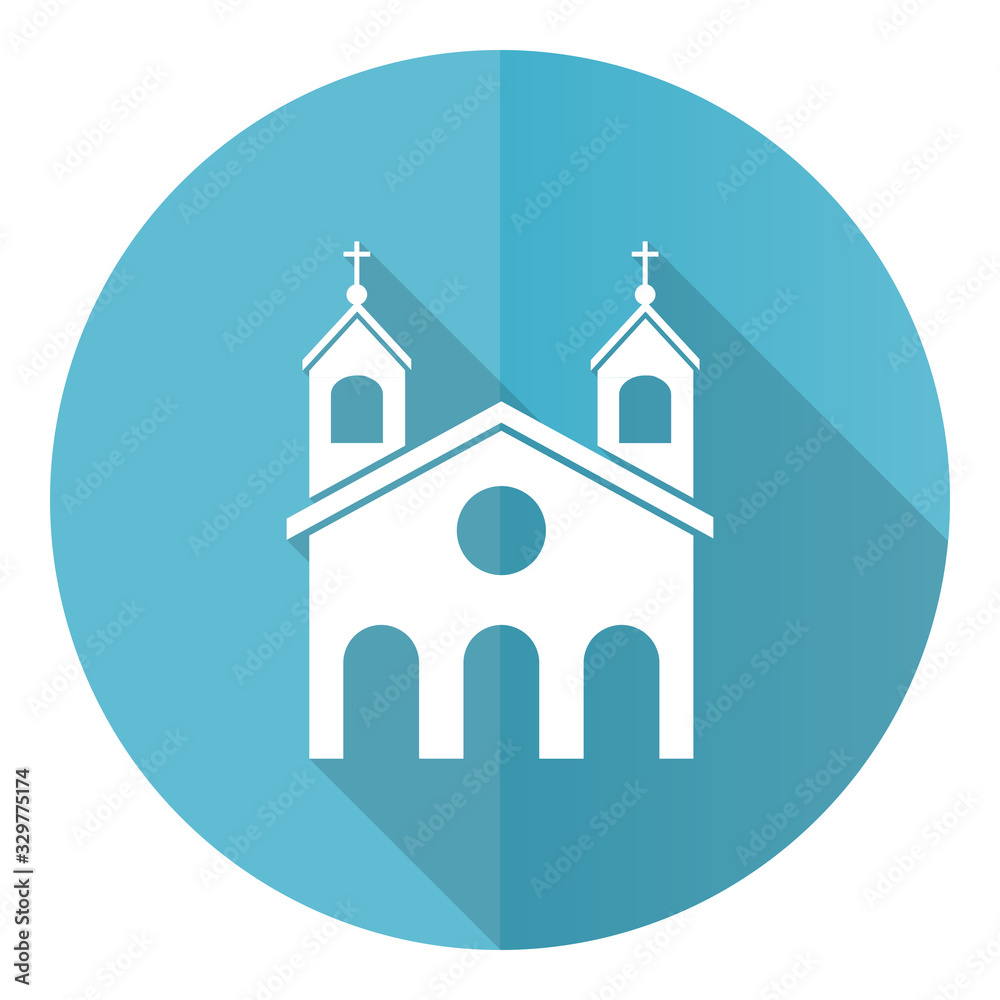 Religion, church blue round flat design vector icon isolated on white background