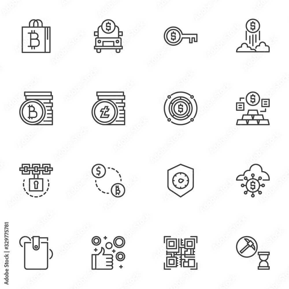 Cryptocurrency and Blockchain line icons set. linear style symbols ...