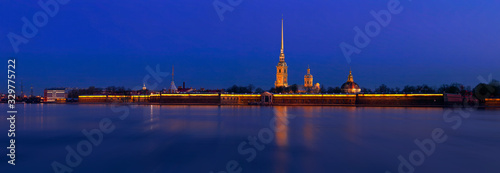 Panorama of Peter and Paul fortress (Petropavlovskaya krepost), Saint Petersburg before dawn photo