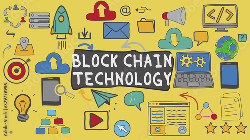 Block Chain Technology, Yellow Illustration Graphic Technology Concept