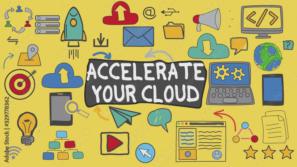 Accelerate Your Cloud, Yellow Illustration Graphic Technology Concept Accelerate Your Cloud, Yellow Illustration Graphic Technology Concept