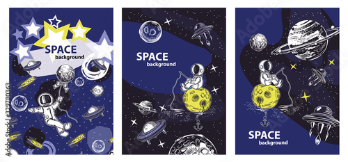 The cover design of the brochure on astronomy. Sample background for space theme.