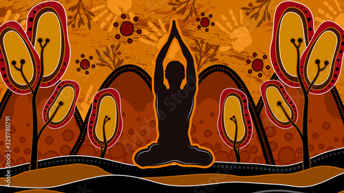 Aboriginal art vector painting, fitness and meditation concept