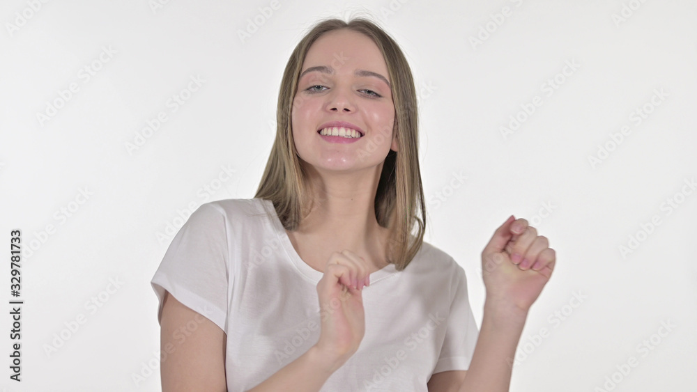 Dancing Beautiful Happy Woman, White Background Dancing Beautiful Happy Woman, White Background