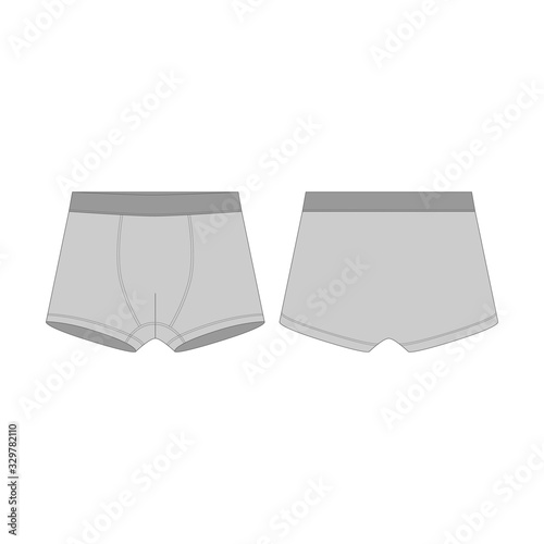 Boxer shorts technical sketch. Gray boxers underpants for boys isolated on white background.