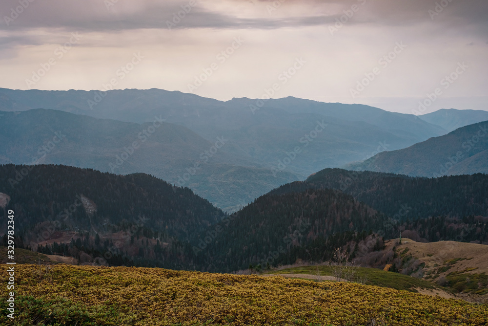 Fototapeta premium Autumn in the North Caucasus, Rosa Khutor ski resort in off-season