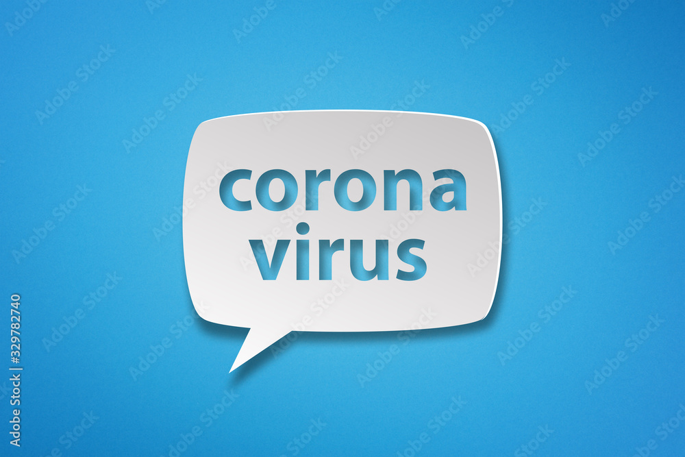 Speech bubble with coronavirus on blue background Speech bubble with coronavirus on blue background