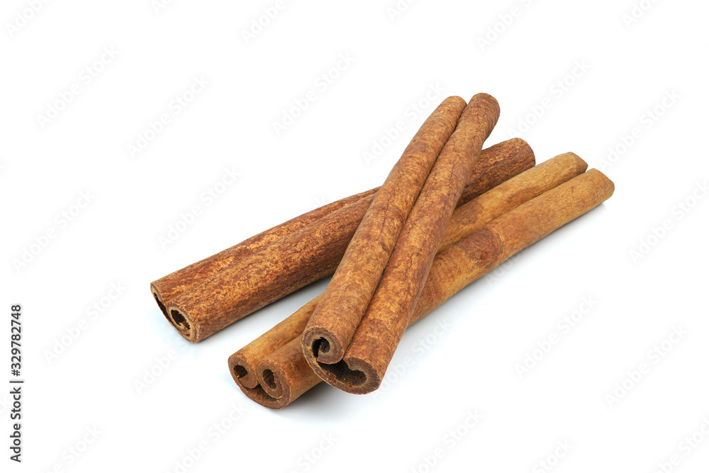Cinnamon sticks isolated on white background closeup