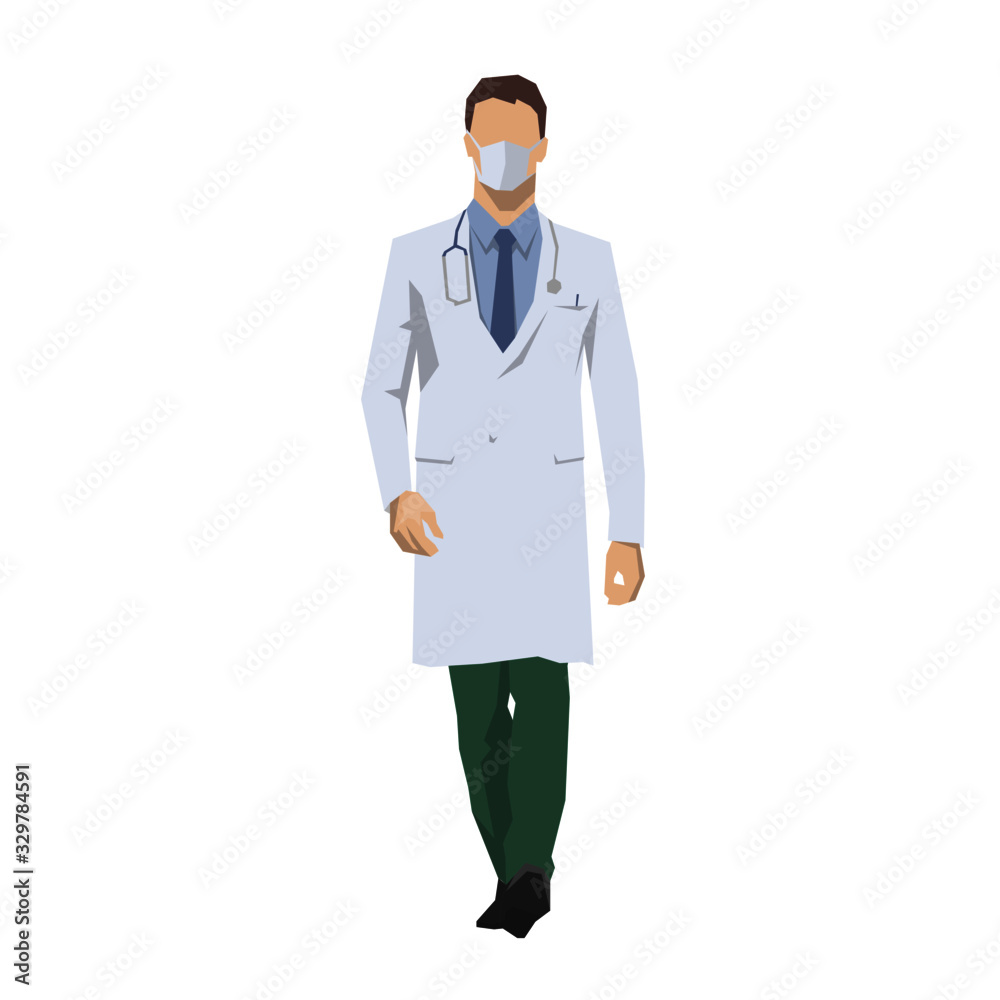 Doctor with respirator, isolated flat design vector illustration. Coronavirus specialist, prevention Doctor with respirator, isolated flat design vector illustration. Coronavirus specialist, prevention