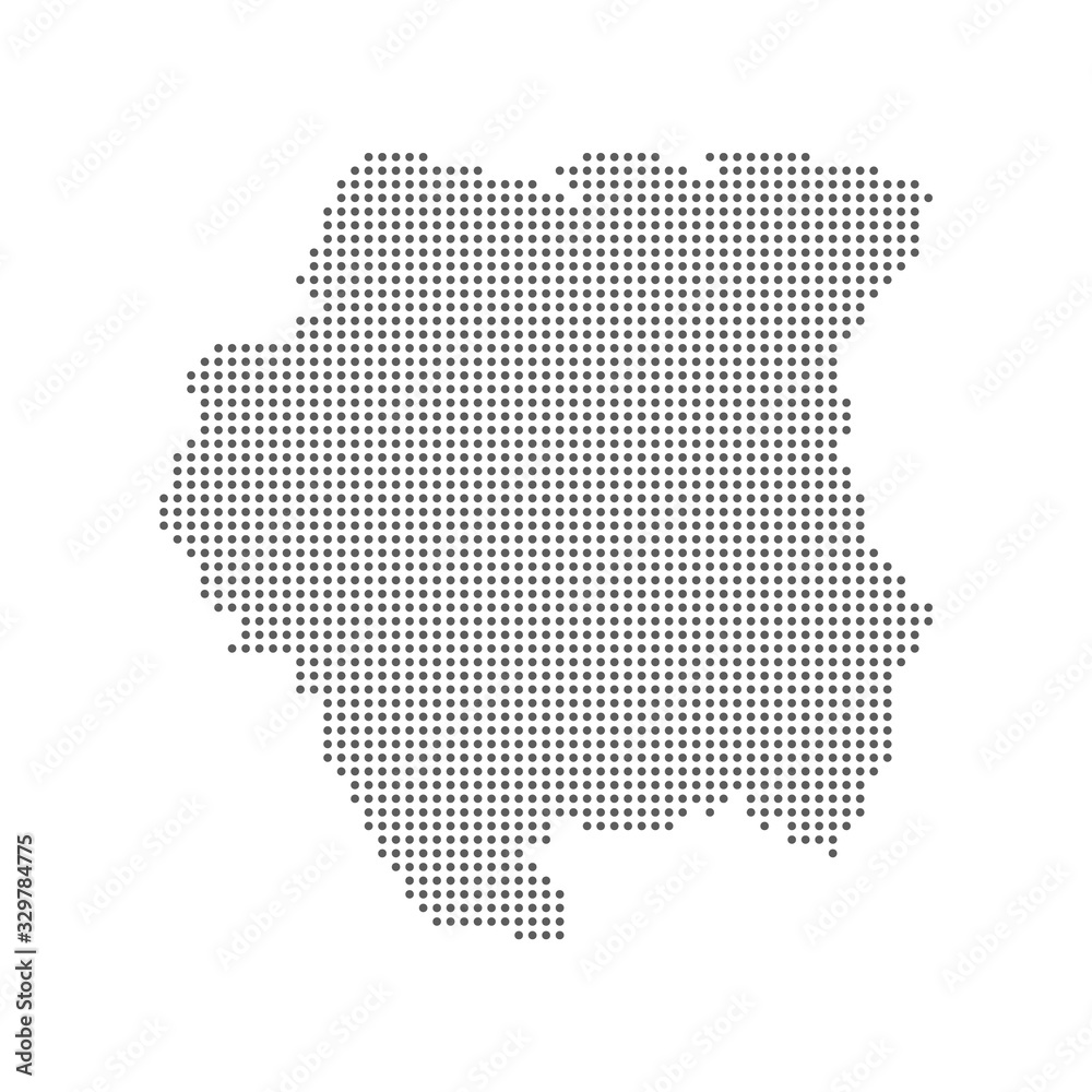 Map polka dot dotted pixel particle of Suriname isolated on white background . Travel vector illustration