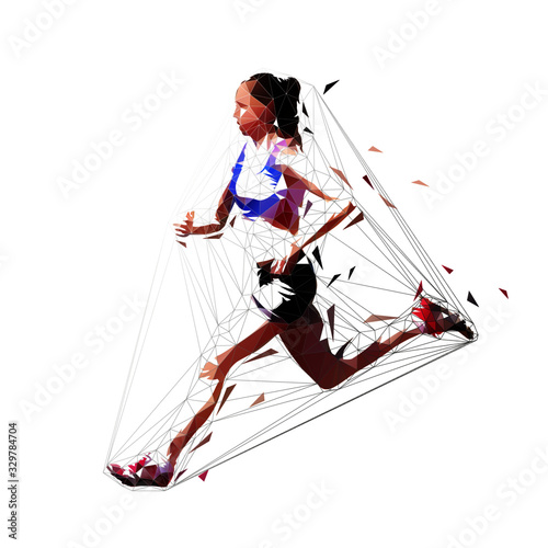 Running woman, abstract isolated vector silhouette. Ink drawing, side view
