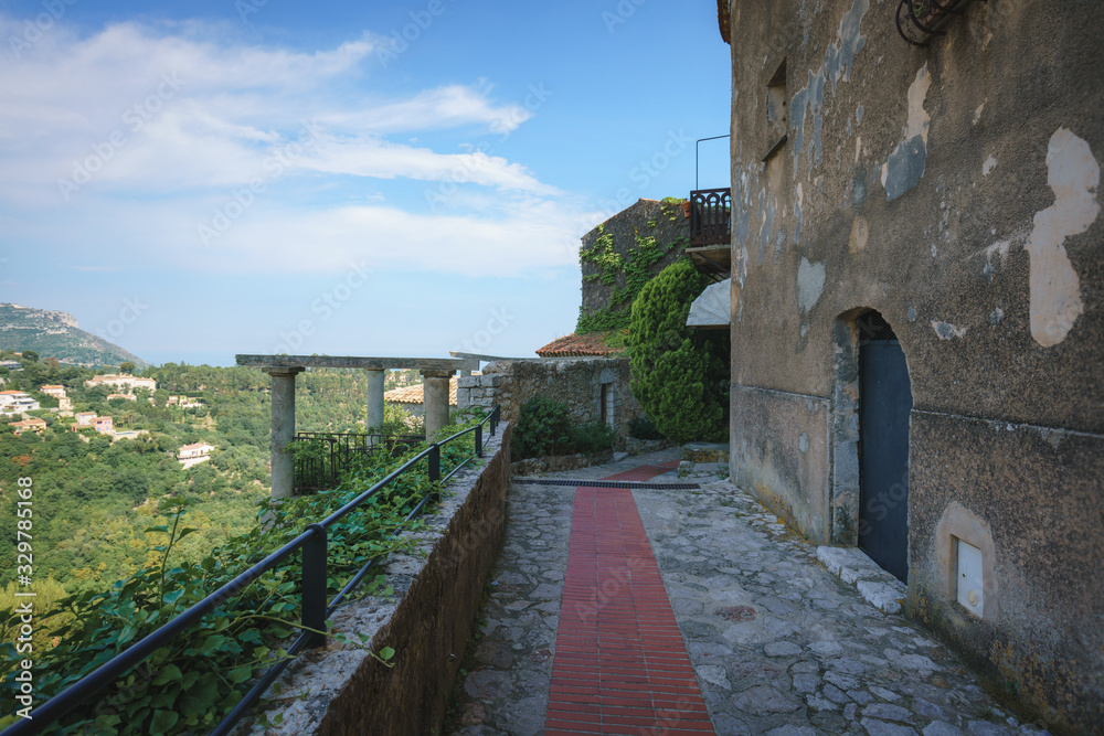Street view of Eze village, a famous tourist town on the French Riviera