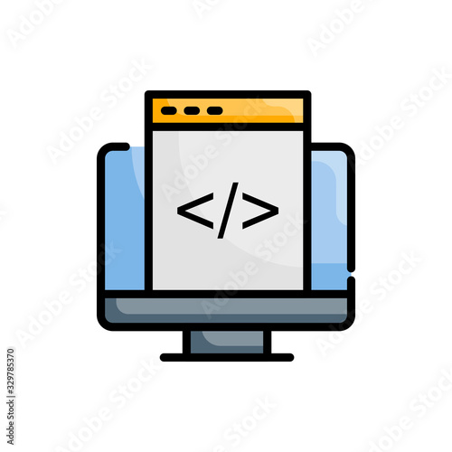Custom Coding icon Vector illustration Outline Filled Design and Development style icon 