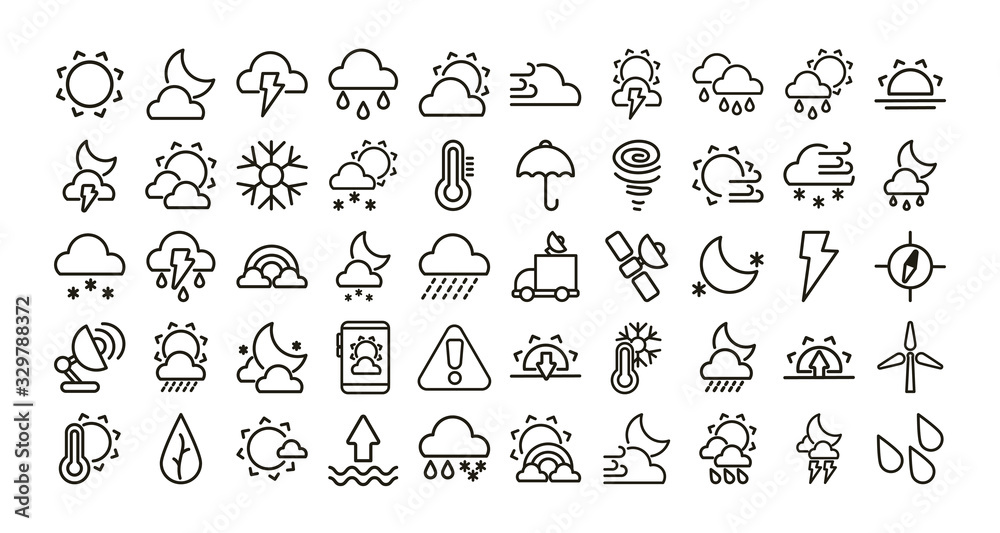 set of icons weather, line style icon