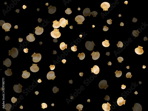 Gold seashells vector, golden pearl bivalved mollusks.